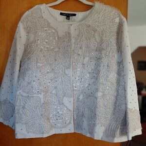 Indigo Moon Beige Embroidered Beaded Top